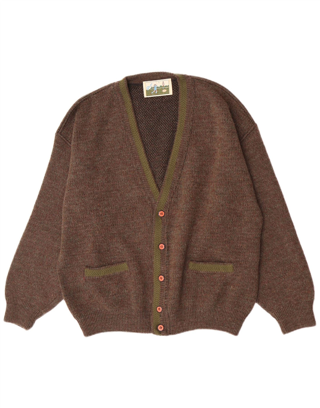Cardigan Vintage pentru bărbați, mare, maro, cu pete