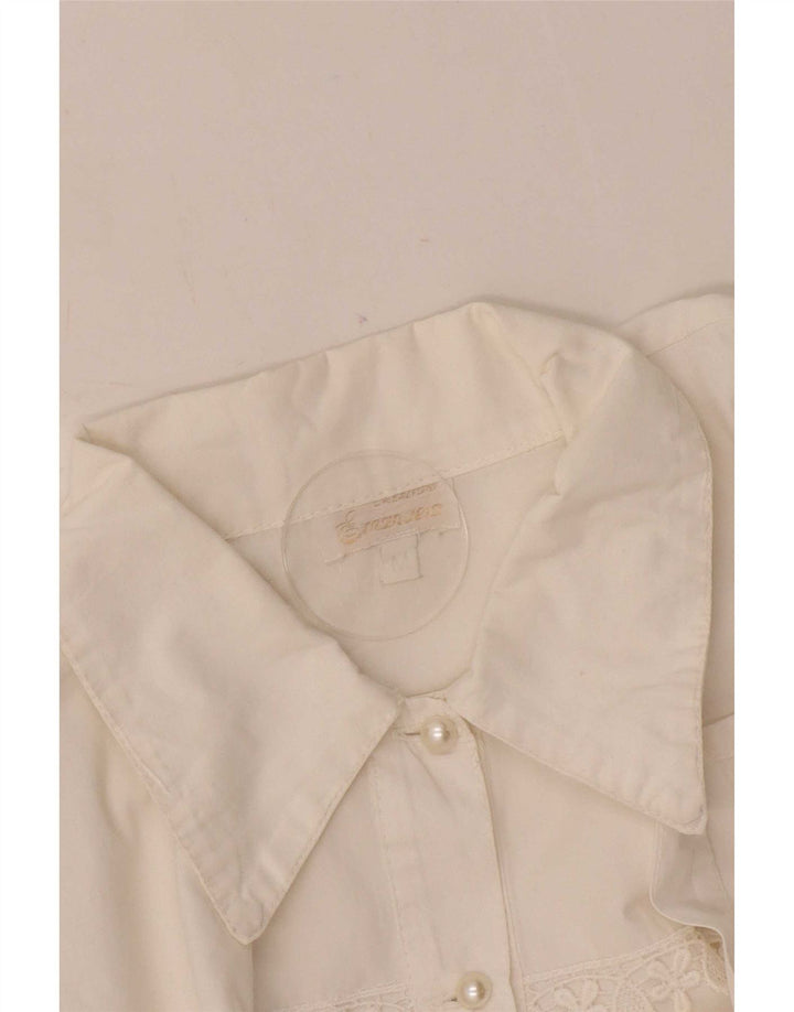 Bluză de cămașă vintage pentru femei UK 14 Medium White Floral