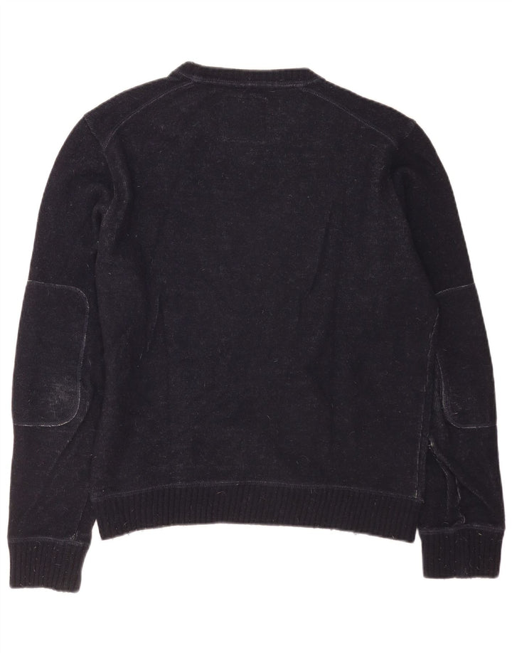 Pulover pentru bărbați Woolrich, cu grafică, cu gât de barcă, lână medie bleumarin