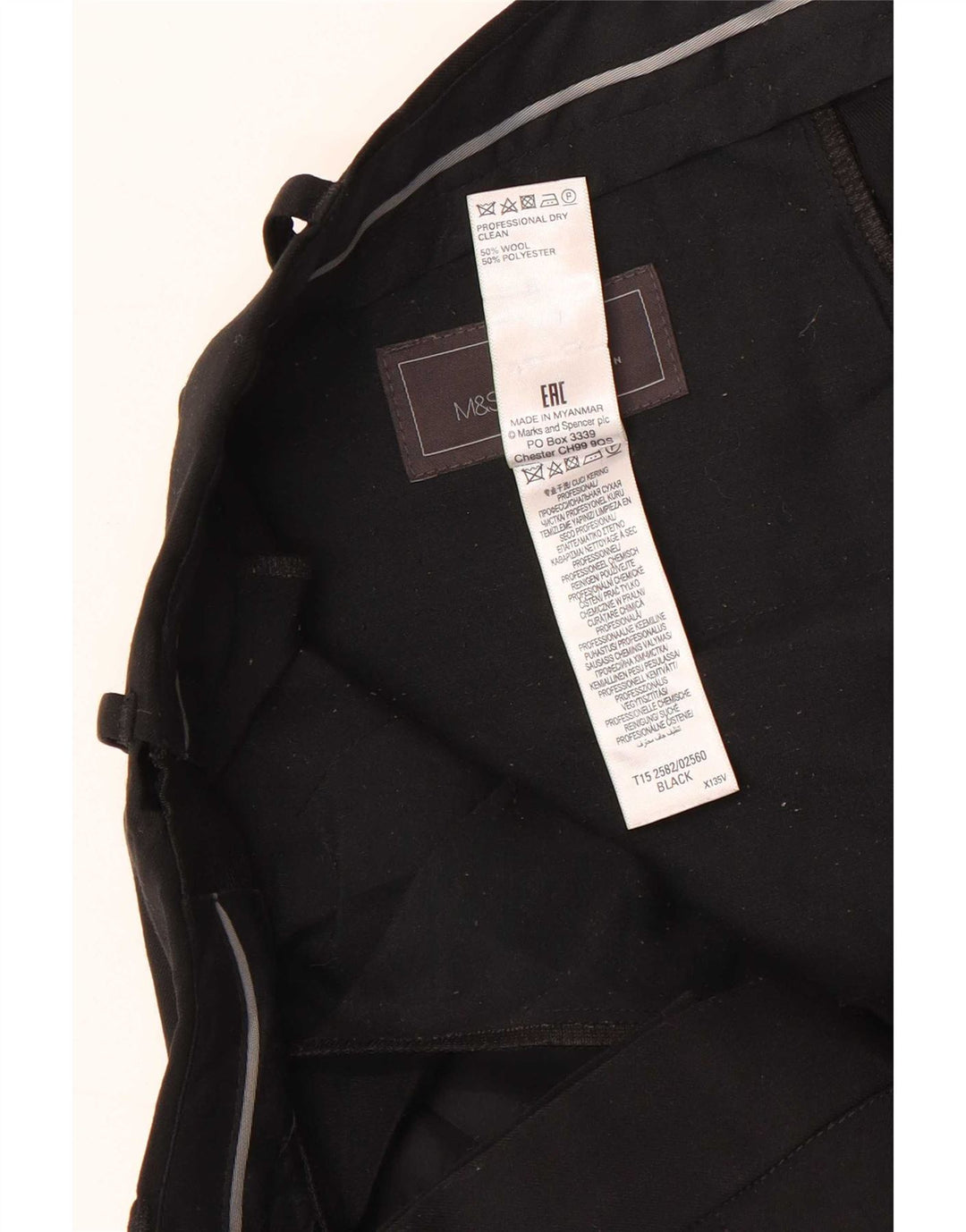 Pantaloni de costum pentru bărbați Marks & Spencer, cu tăiere obișnuită, L38 L31 Lână neagră