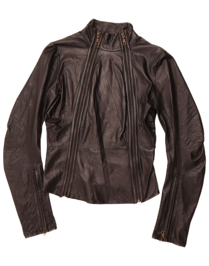 NOLITA Jachetă Crop din piele pentru femei UK 8 Small Black