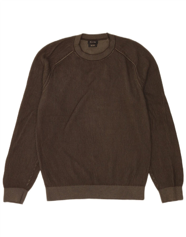 Pulover Massimo Dutti pentru bărbați cu gât roșu, bumbac maro mediu
