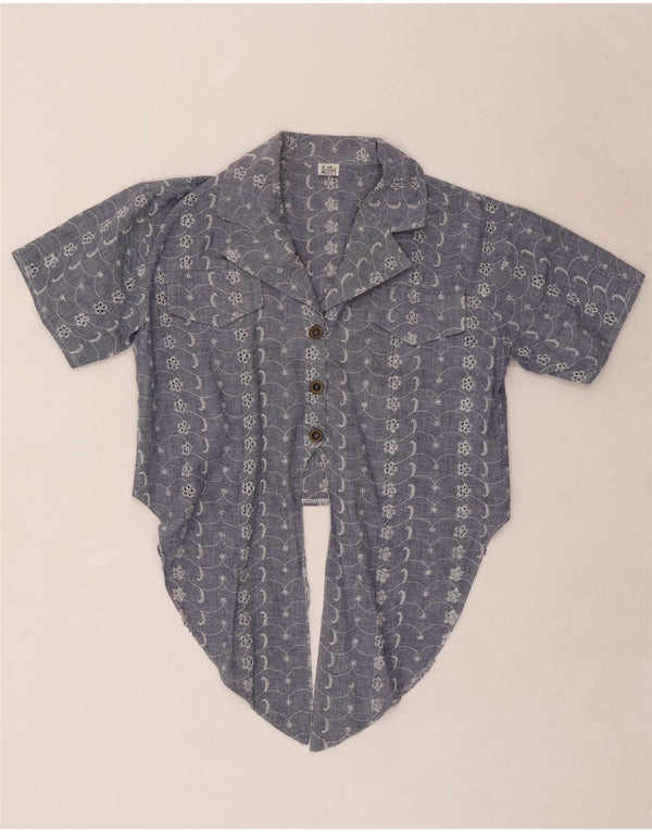 Bluză cămașă cu mânecă scurtă pentru femei Vintage UK 12 Medium Blue Floral