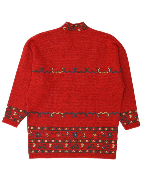 Pulover Vintage pentru femei cu decolteu în V IT 42 Medium Red Fair Isle Lână