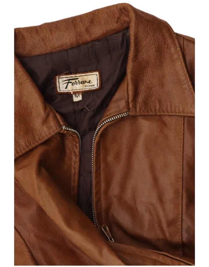 FERRONE Womens Leather Jacket UK 12 Medium Brown Leather