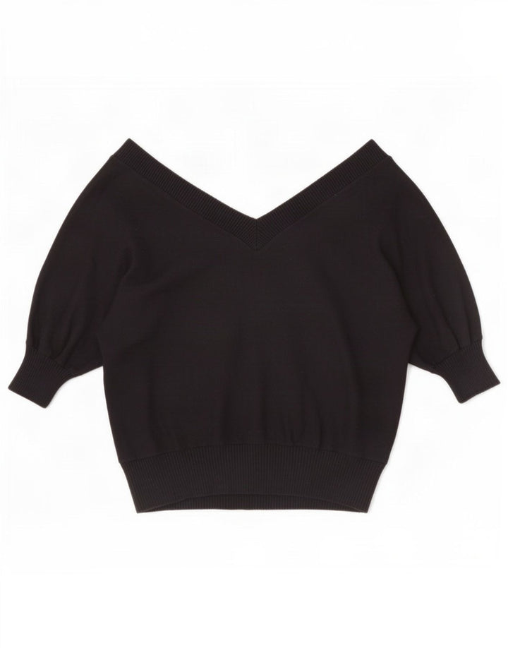 Pulover pentru femei cu mânecă scurtă cu decolteu în V Zara UK 14 Medium Negru
