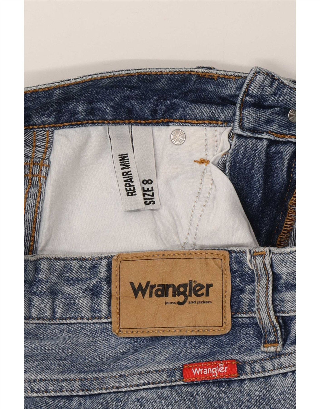 Fusta de blugi învechită pentru femei Wrangler UK 8 Small W27 Blue