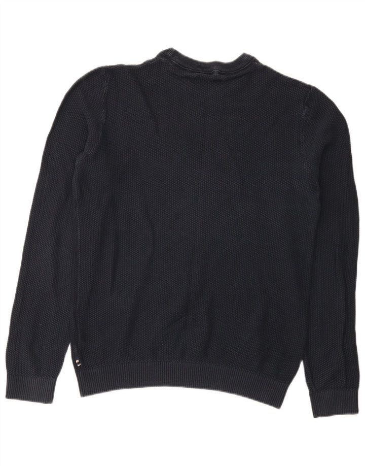 Pulover Jack & Jones pentru bărbați cu gât roșu, bumbac mediu albastru bleumarin