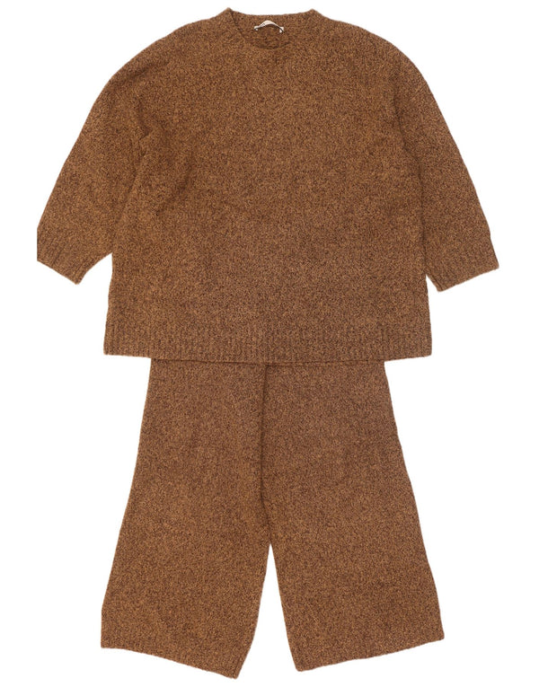 Set 2 piese pentru femeie Zara supradimensionat cu mâneci 3/4 UK 14 Medium L30 L28 Maro