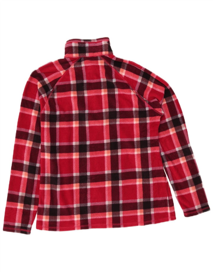 Pulover pentru femei Eddie Bauer, cu fermoar și gât, din lână UK 14, poliester cu carouri roșii medii
