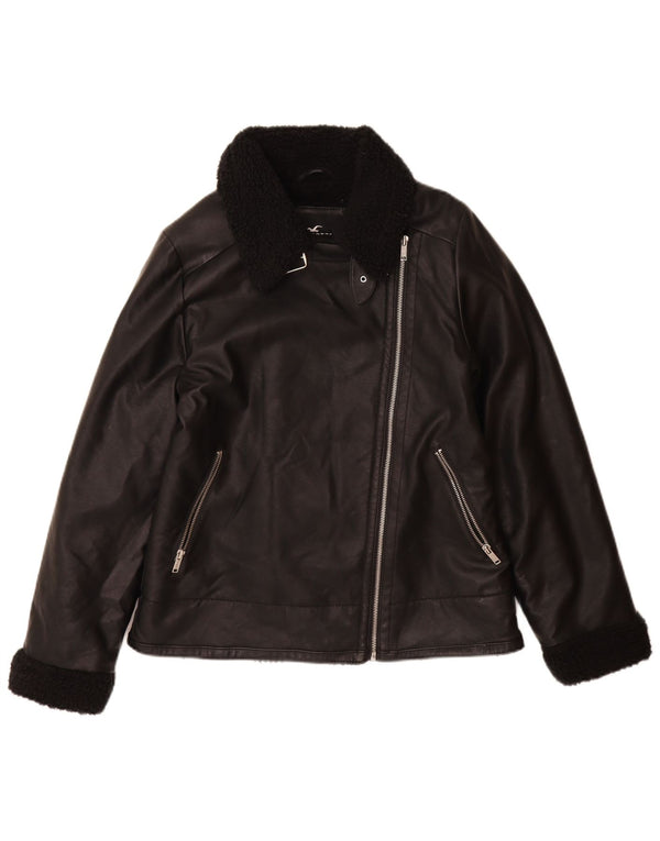Jachetă din piele artificială Hollister pentru femei UK 16 Medium Black Faux Leather