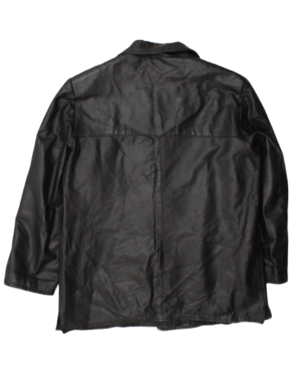 Jachetă vintage din piele cu 3 nasturi pentru femei UK 18 XL, piele neagră