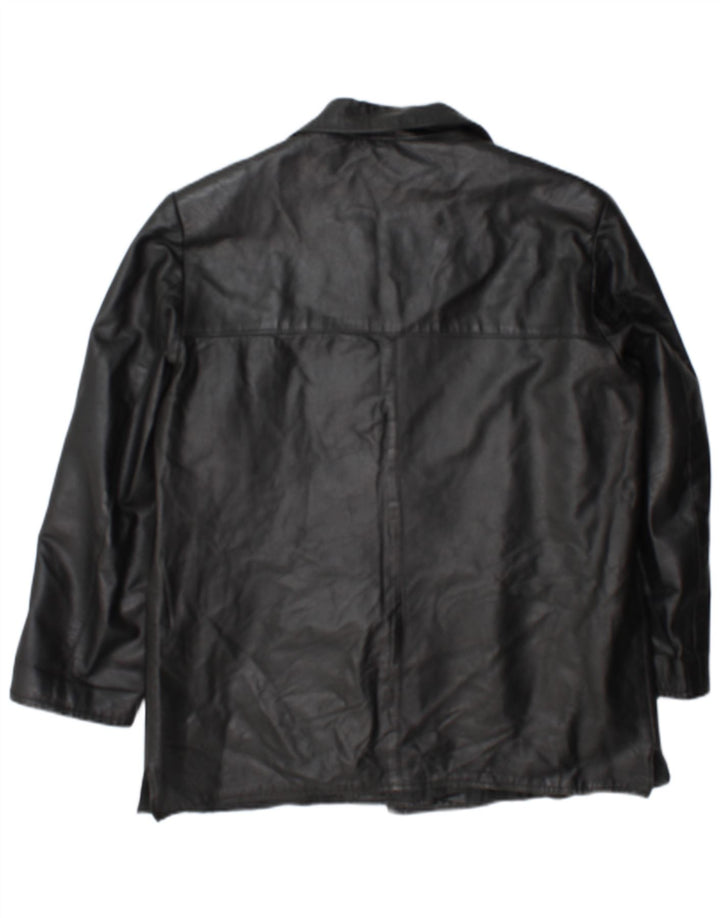 Jachetă vintage din piele cu 3 nasturi pentru femei UK 18 XL, piele neagră