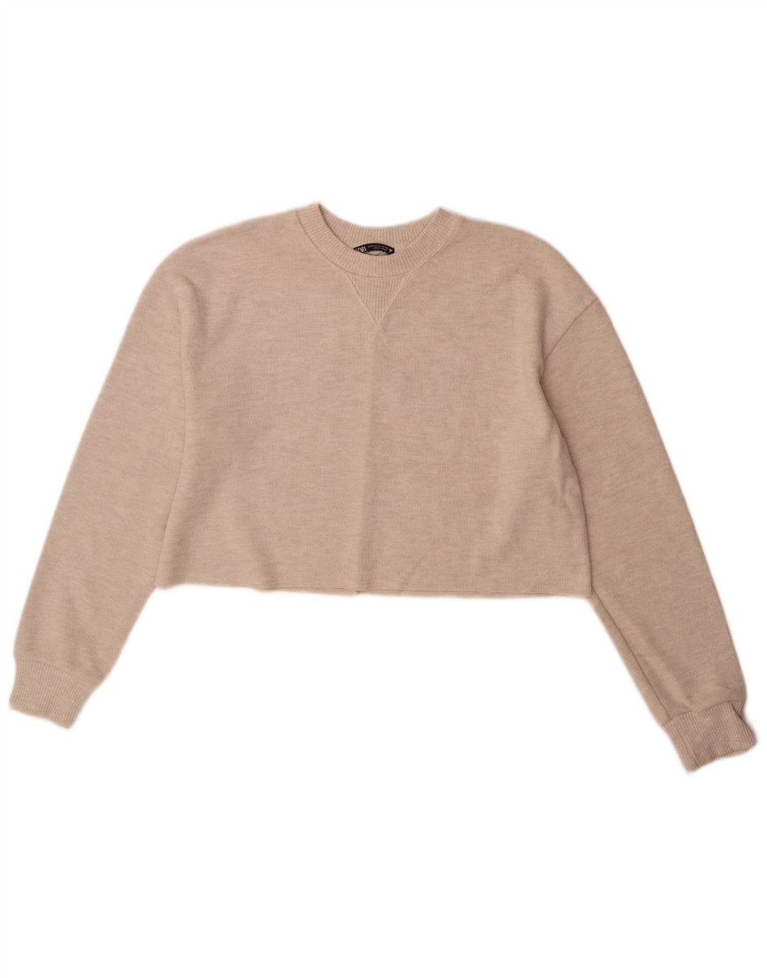 Crop Top pentru femei Zara cu mânecă lungă UK 14 Medium Bej Poliester