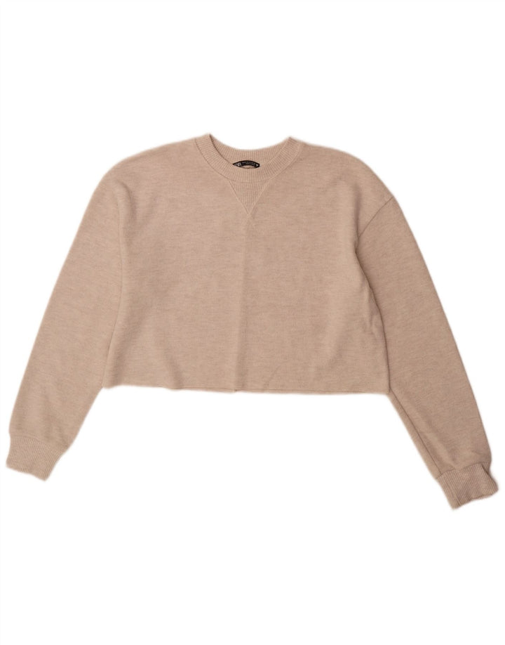 Crop Top pentru femei Zara cu mânecă lungă UK 14 Medium Bej Poliester