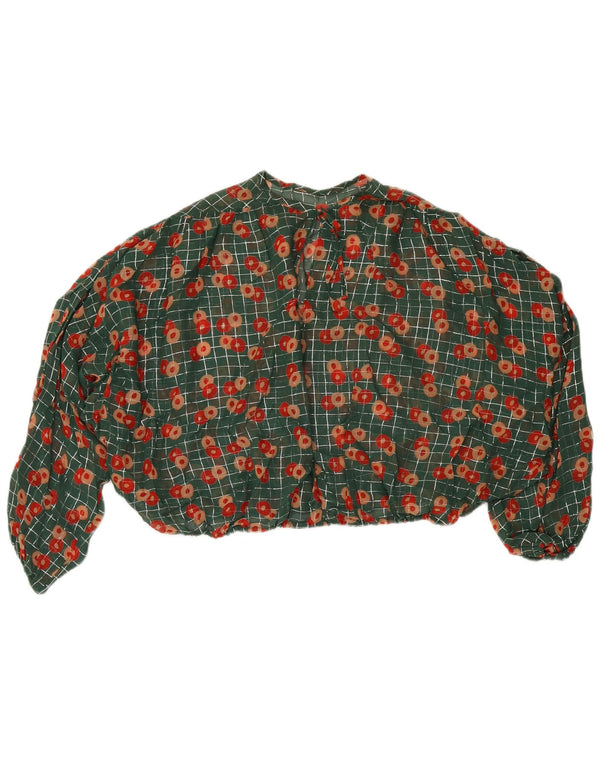 Bluză de bluză supradimensionată vintage pentru femei UK 14 Medium Green Floral