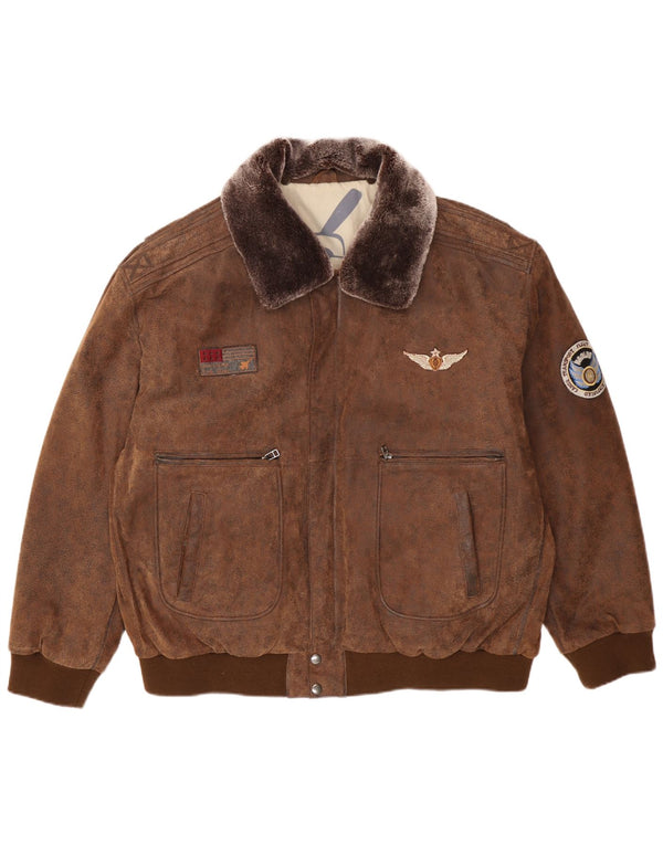 Jachetă din piele pentru bărbați Maddox UK 52 6XL din piele maro