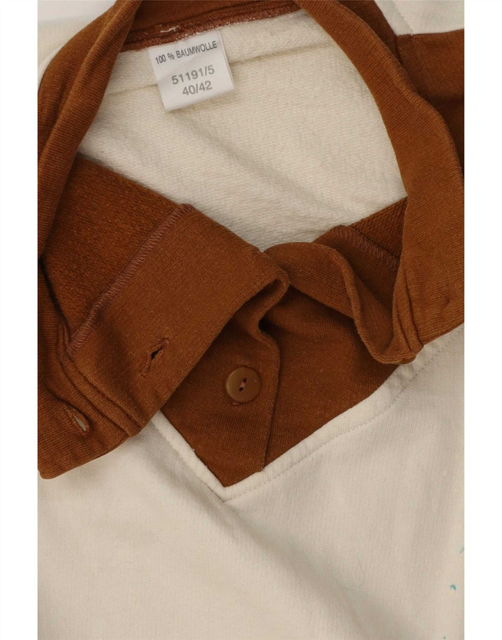 Pulover vintage pentru damă cu grafică, EU 40/42, alb, mediu, bloc de culoare