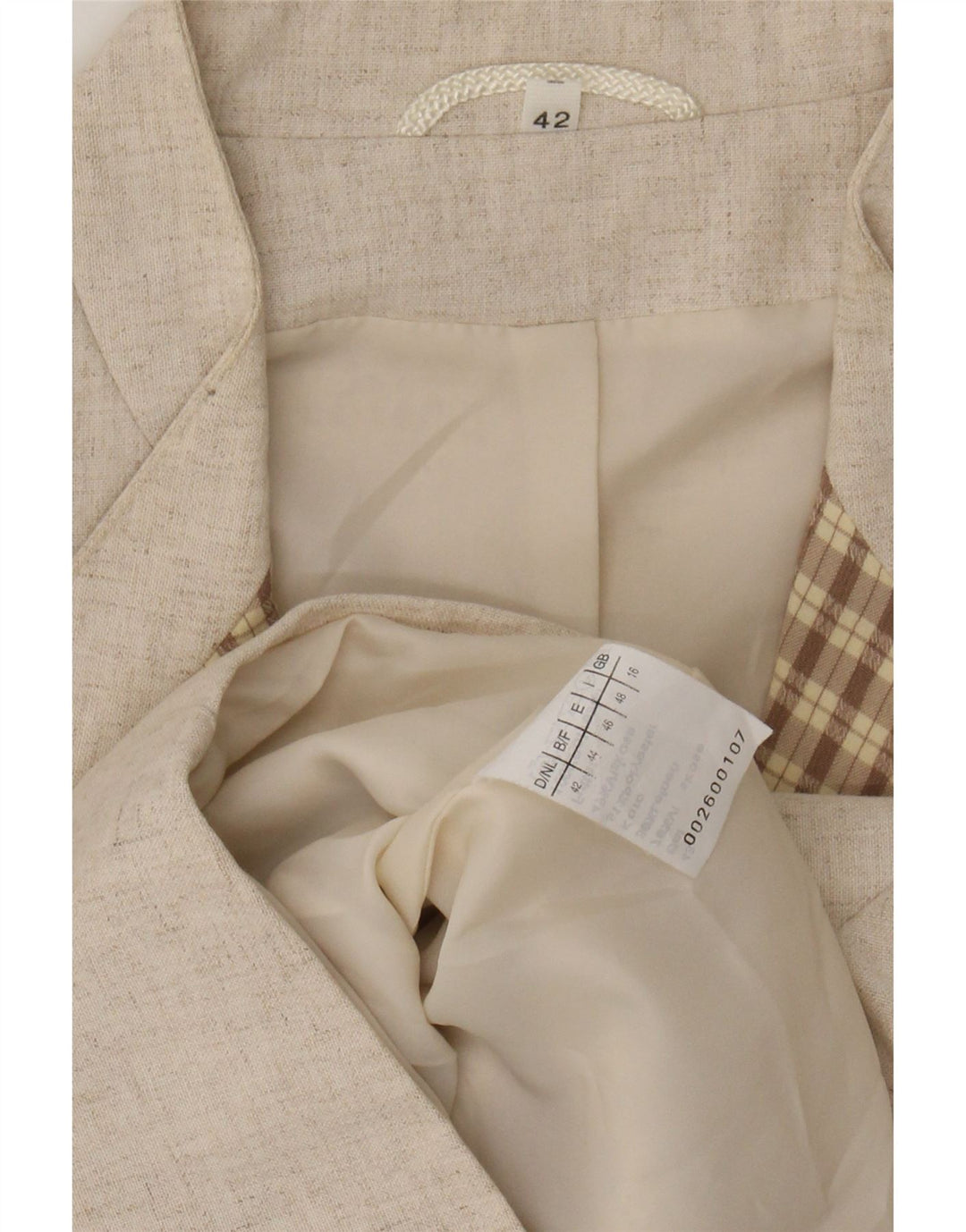 Blazer vintage pentru femei cu mâneci 3/4 și 2 nasturi, UK 16, mare, bej, viscoză