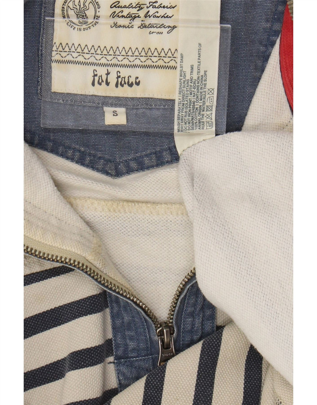 FAT FACE Hanorac pentru bărbați, cu fermoar, cu gât, pulover mic, bumbac cu dungi alb