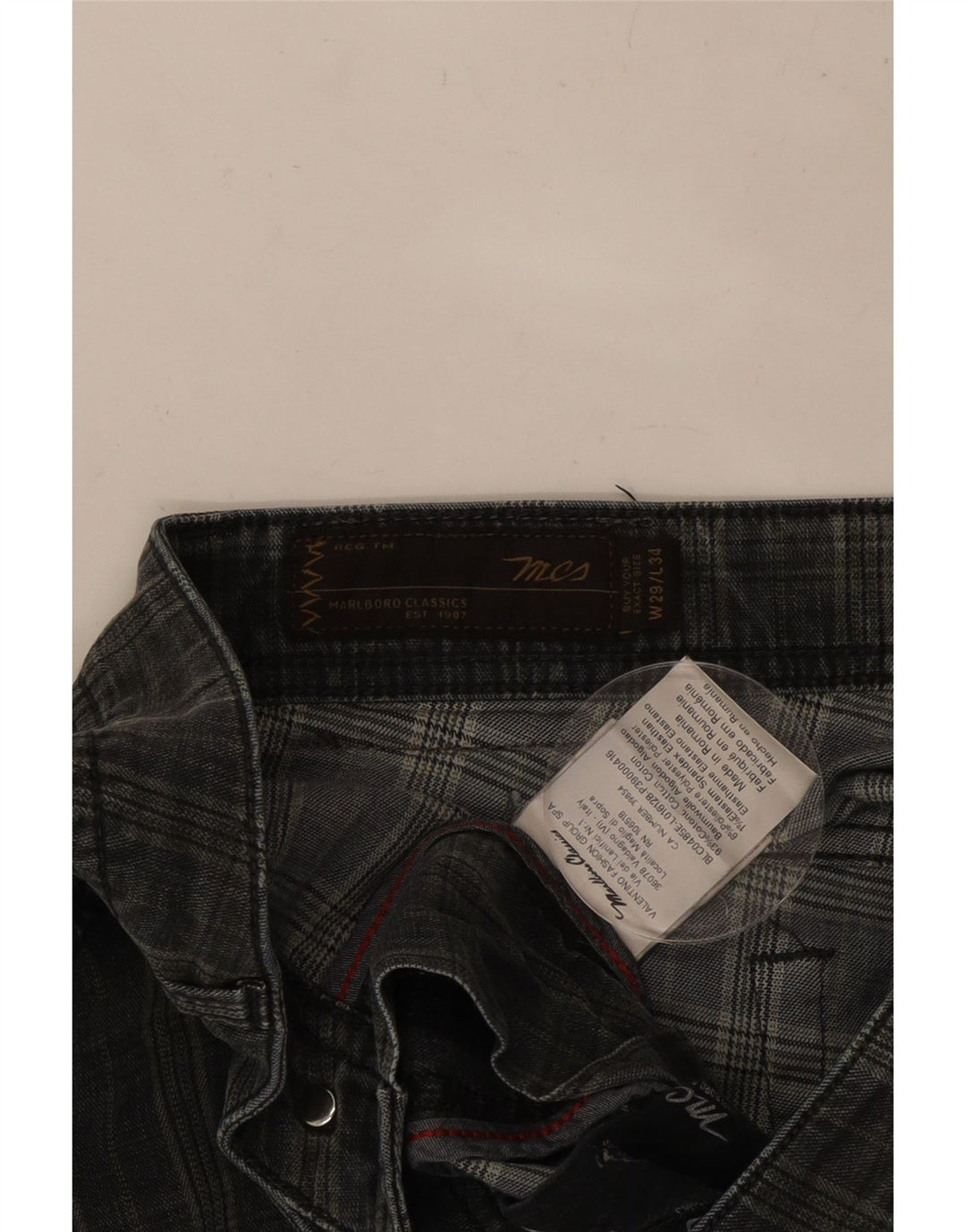 MARLBORO CLASSICS Pantaloni casual drepti pentru bărbați W29 L29, bumbac negru cu carouri