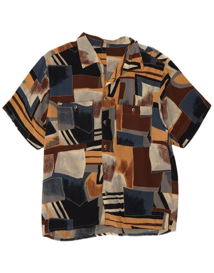 Cămașă vintage pentru bărbați cu mânecă scurtă, mică, multicoloră, geometrică, retro