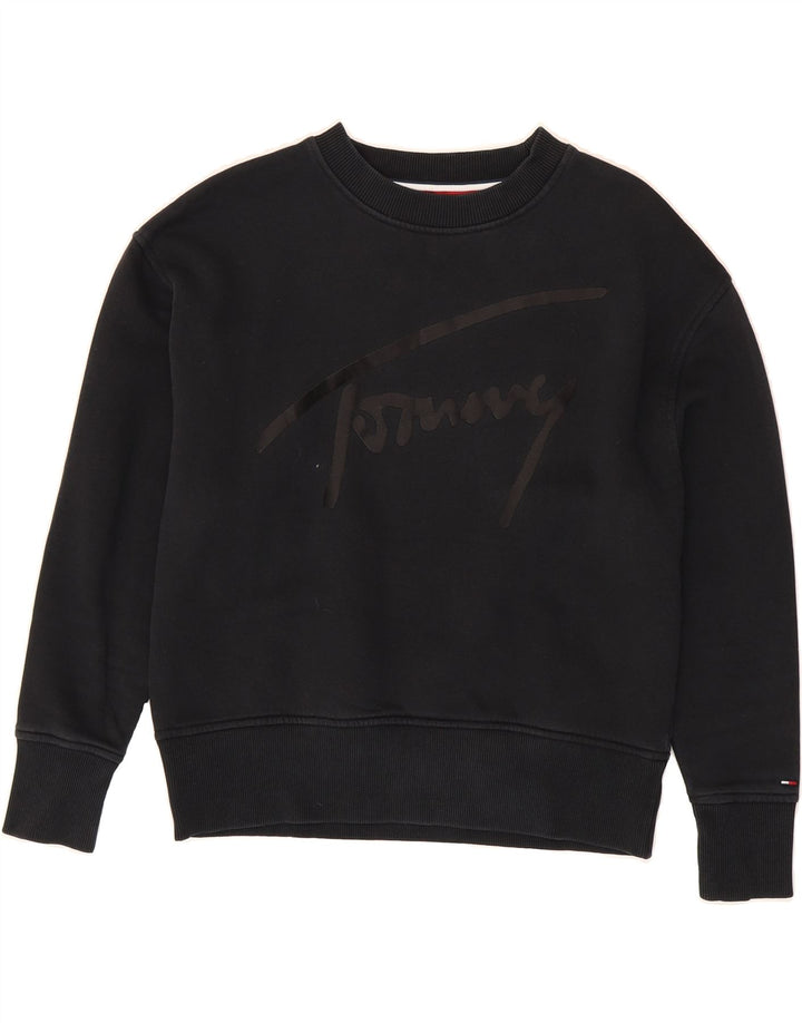 TOMMY HILFIGER Womens Graphic Sweatshirt Jumper UK 10 Small Black Vintage Tommy Hilfiger and Second-Hand Tommy Hilfiger from Messina Hembry 