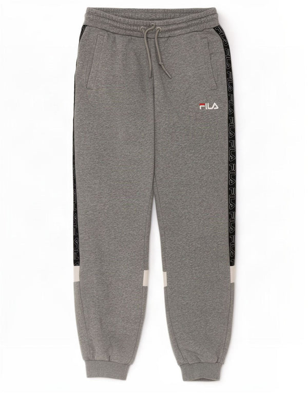 Pantaloni de trening cu grafică Fila pentru bărbați Joggeri mici, gri, bumbac color bloc