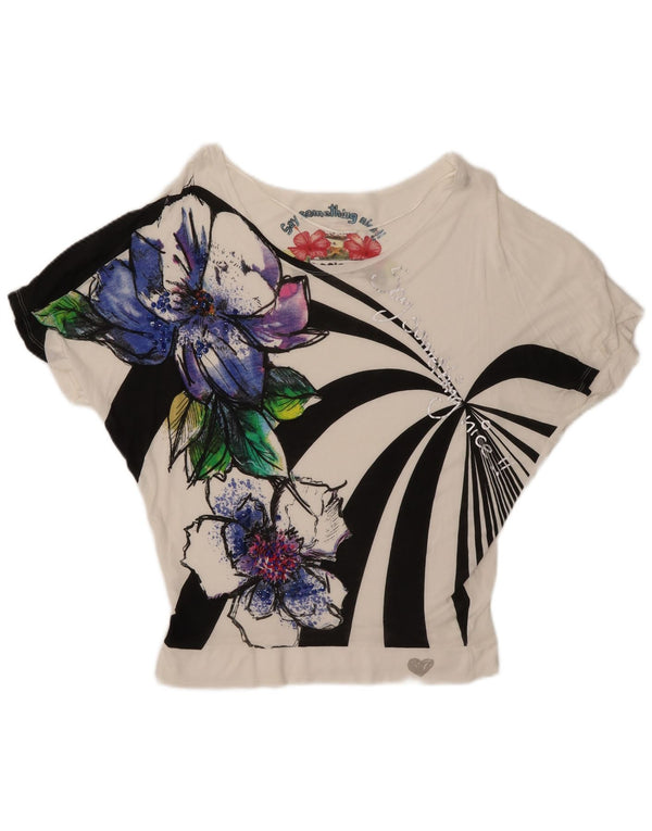 Desigual Womens Batwing Blouse Top UK 10 Small White Floral