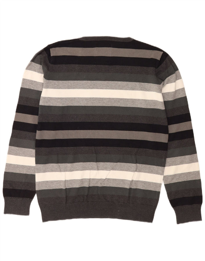 Jack & Jones Pulover cu decolteu în V pentru bărbați, cu dungi mari, gri