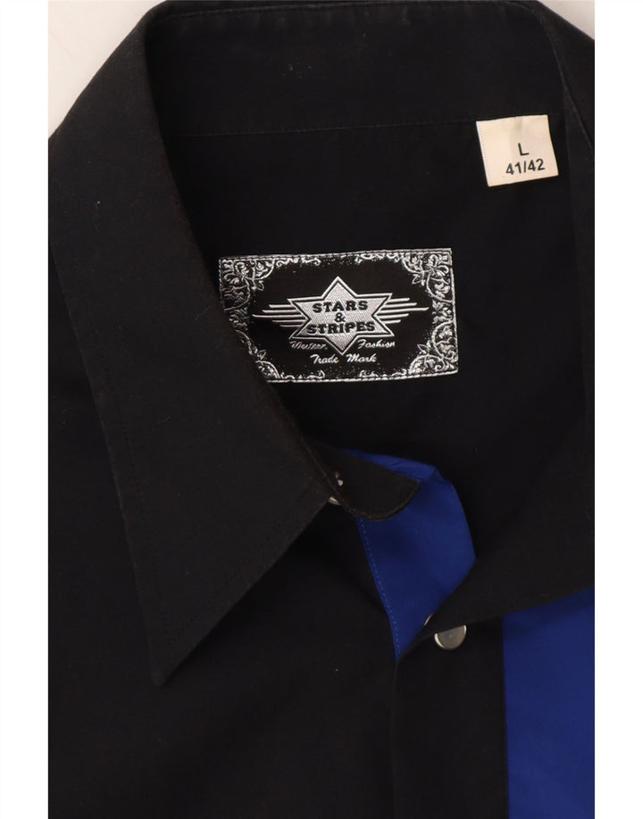 VINTAGE Mens Shirt Size 41/42 Large Black Colourblock Polyester Vintage Vintage and Second-Hand Vintage from Messina Hembry 