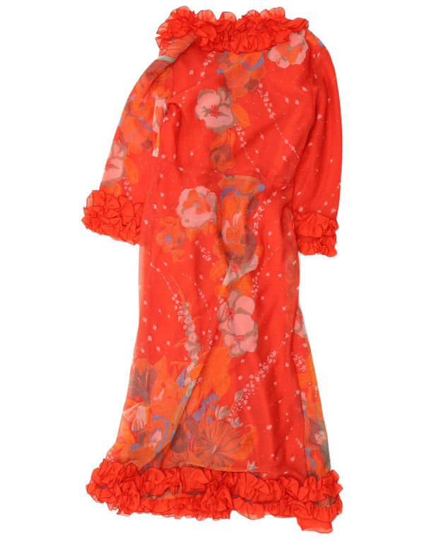 VINTAGE Rochie Maxi Rochie pentru Damă UK 12 Medium Roșu Floral