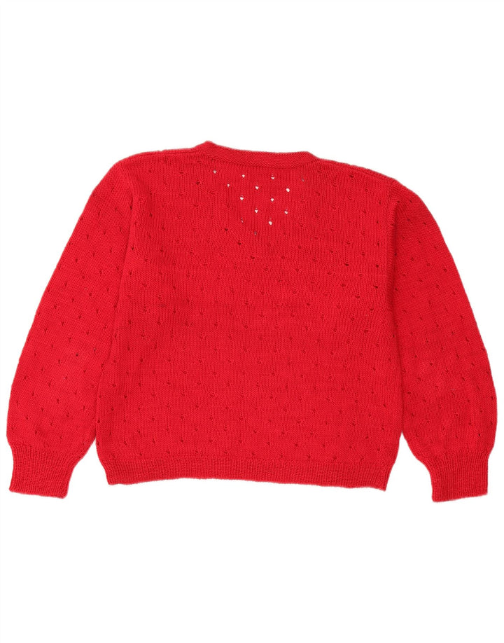 Pulover vintage cu decolteu în V pentru femei UK 12 Medium Red