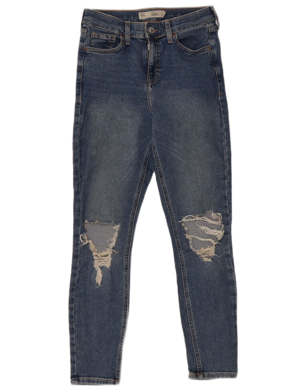 Topshop Blugi Skinny Jamie Distressed Crop pentru femei L26 L25 Poliester albastru