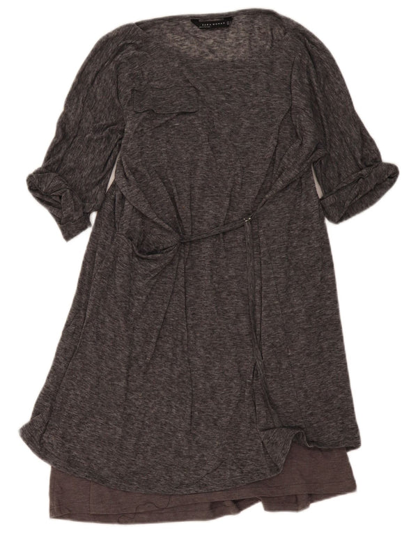 Rochie în formă de A cu mâneci 3/4 Zara pentru femei UK 14 Medium Gri Pete