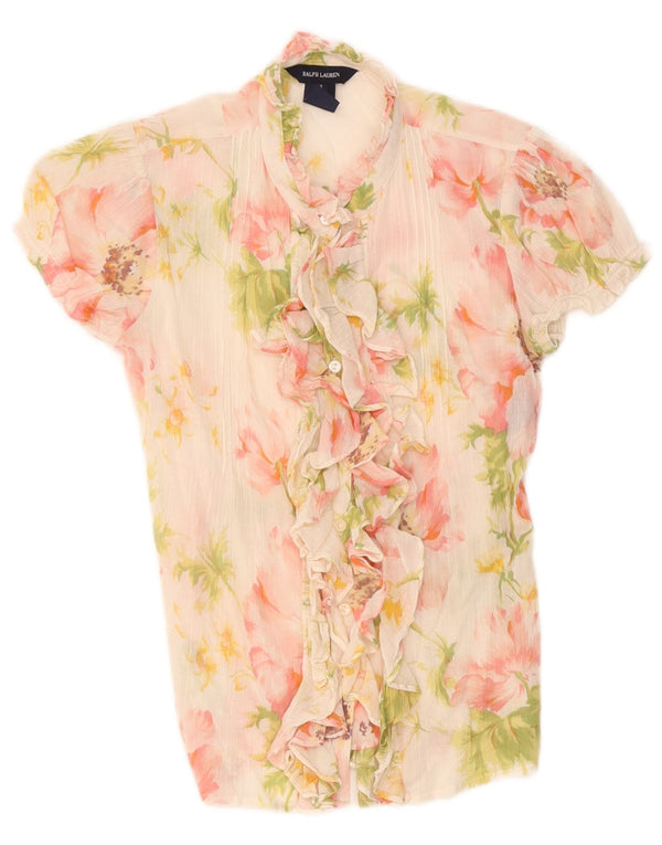 Bluză cămașă cu mânecă scurtă pentru femei Ralph Lauren US 14 XL Alb Floral