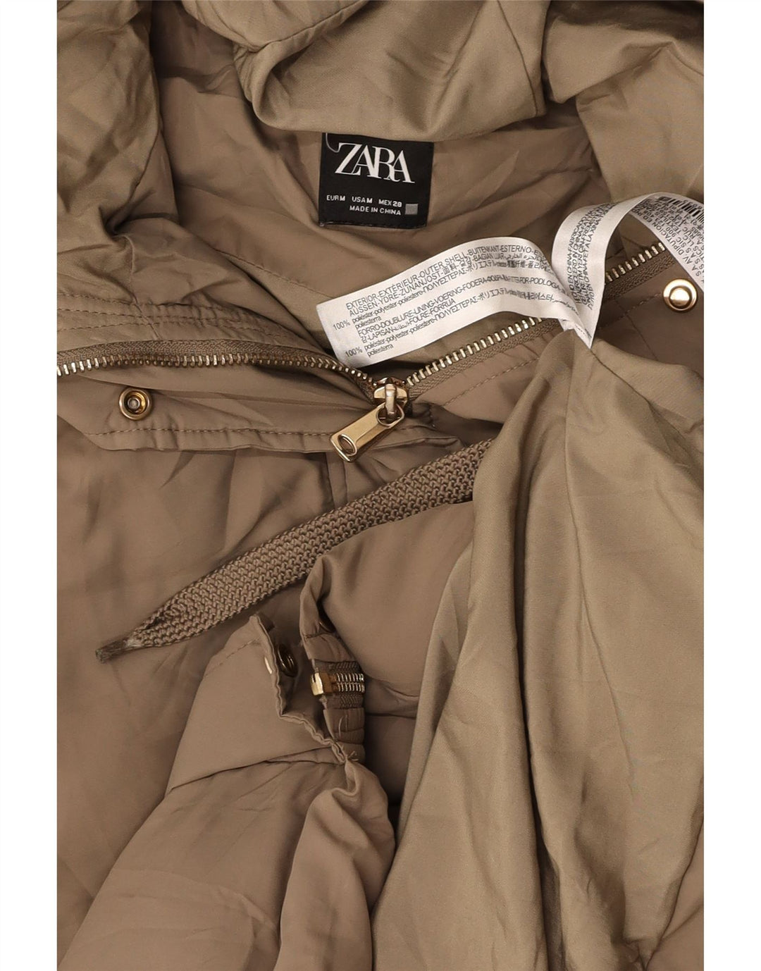 Gilet căptușit cu glugă pentru femei ZARA UK 12 Medium Bej Poliester