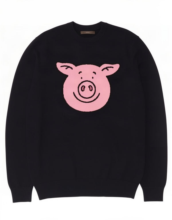 Pulover Marks & Spencer pentru bărbați, cu grafică, cu decolteu, bumbac mediu negru