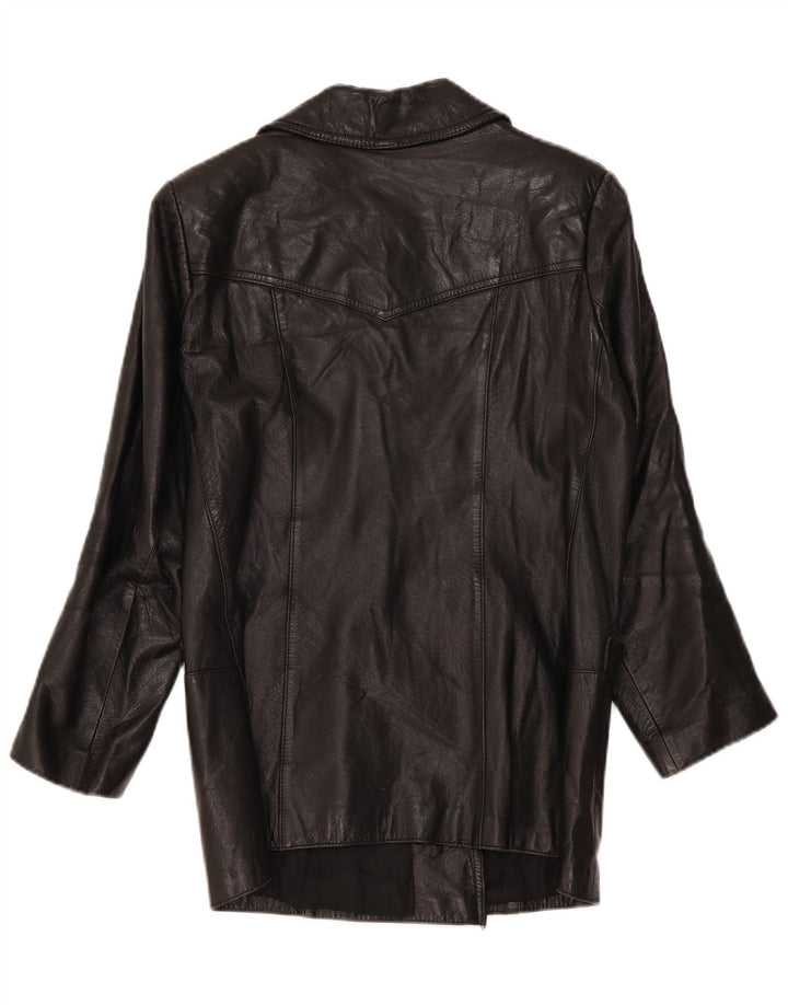 Jachetă de piele vintage pentru femei la dublu piept IT 46 Large Black