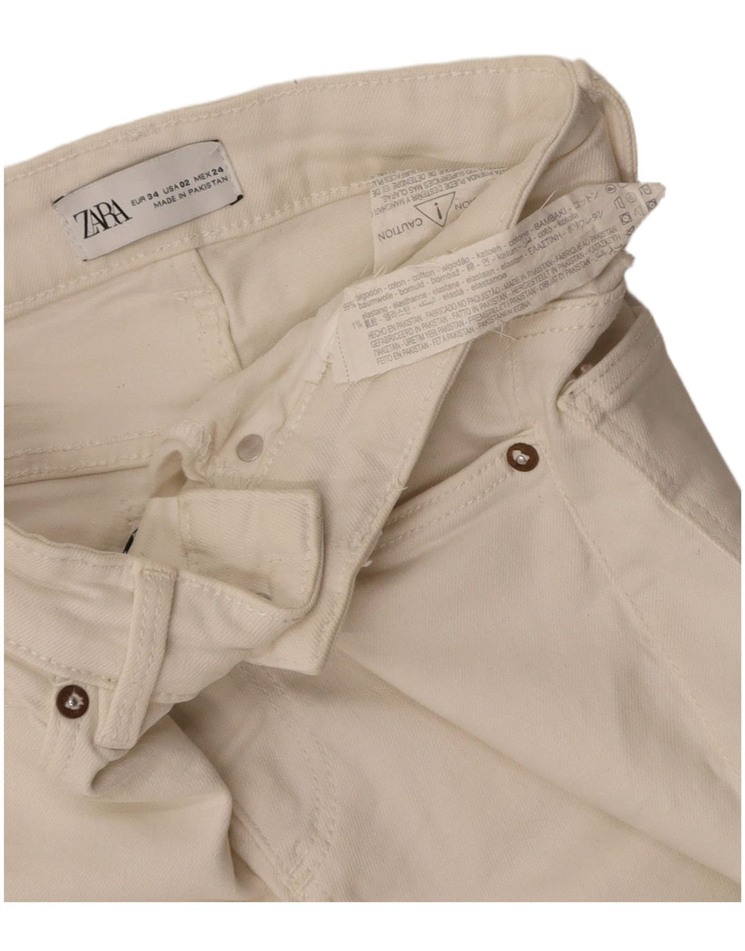 ZARA Womens Flared Jeans EU 34 2XS W24 L26 White Cotton