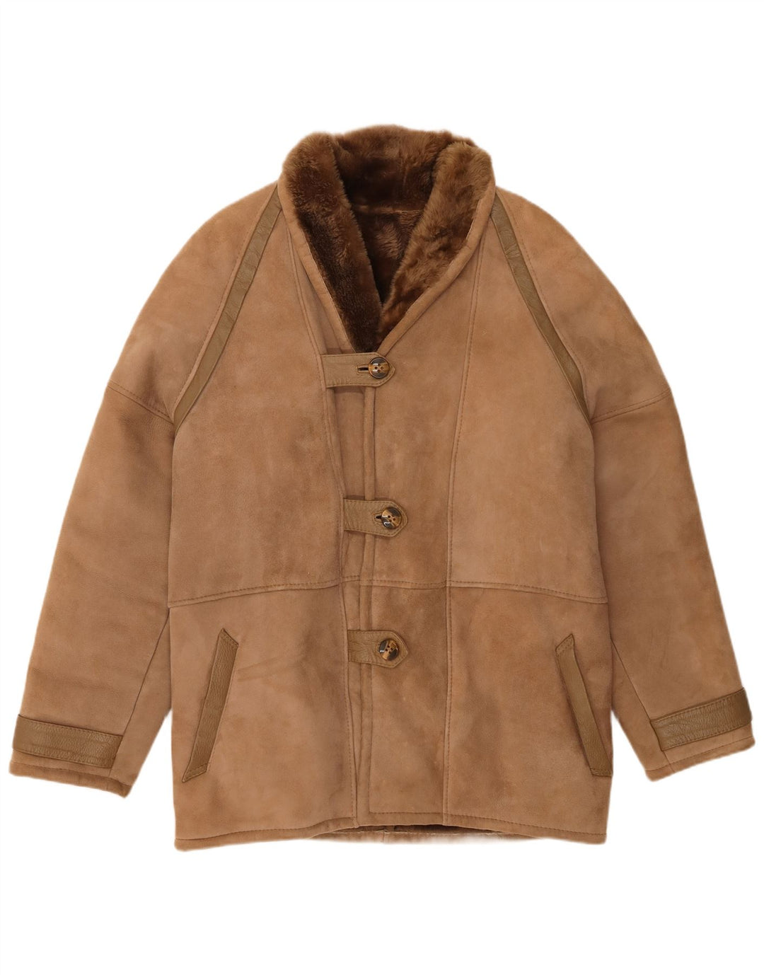 Palton din shearling vintage pentru femei IT 48 XL maro din shearling
