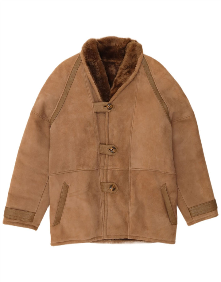 Palton din shearling vintage pentru femei IT 48 XL maro din shearling