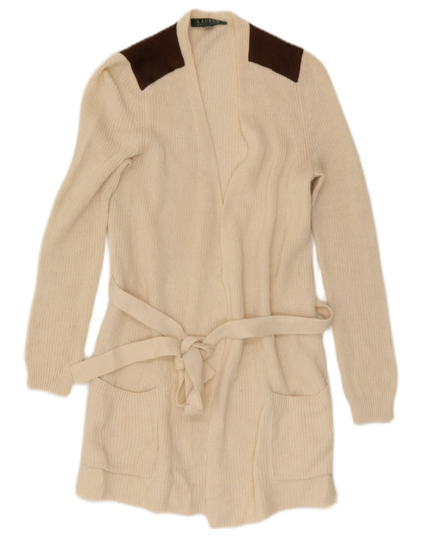 Pulover cardigan cu paragate pentru femei Ralph Lauren UK 6 XS alb negru