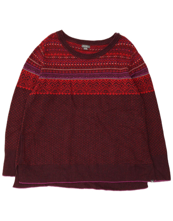Eddie Bauer Womens Boat Neck Jumper Sweater UK 20 2XL Burgundy Fair Isle
