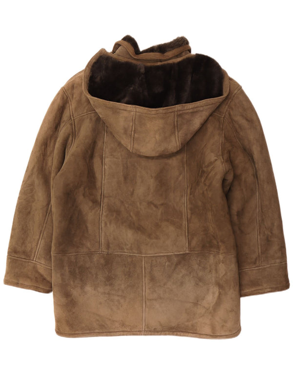 Palton din shearling cu glugă vintage pentru bărbați IT 54 2XL kaki