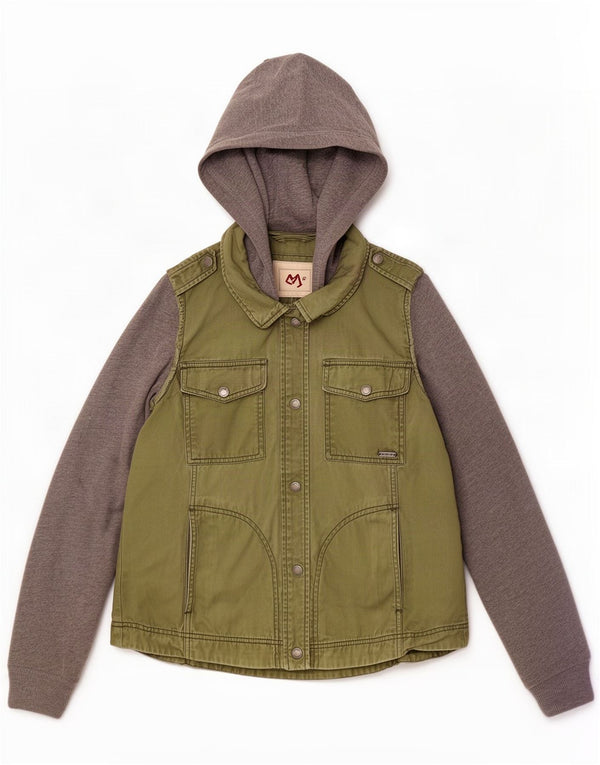 Jachetă militară Hollister pentru femei UK 12 Medium Khaki Colorblock