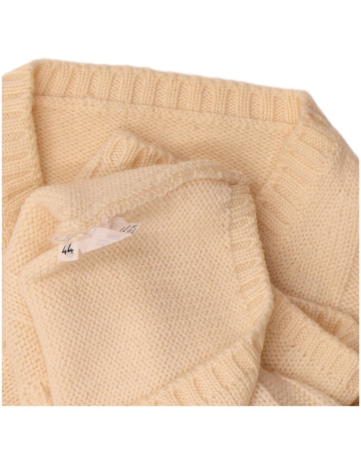 Pulover Vintage pentru damă cu gât roșu IT 44 Lână merinos alb cadru mediu