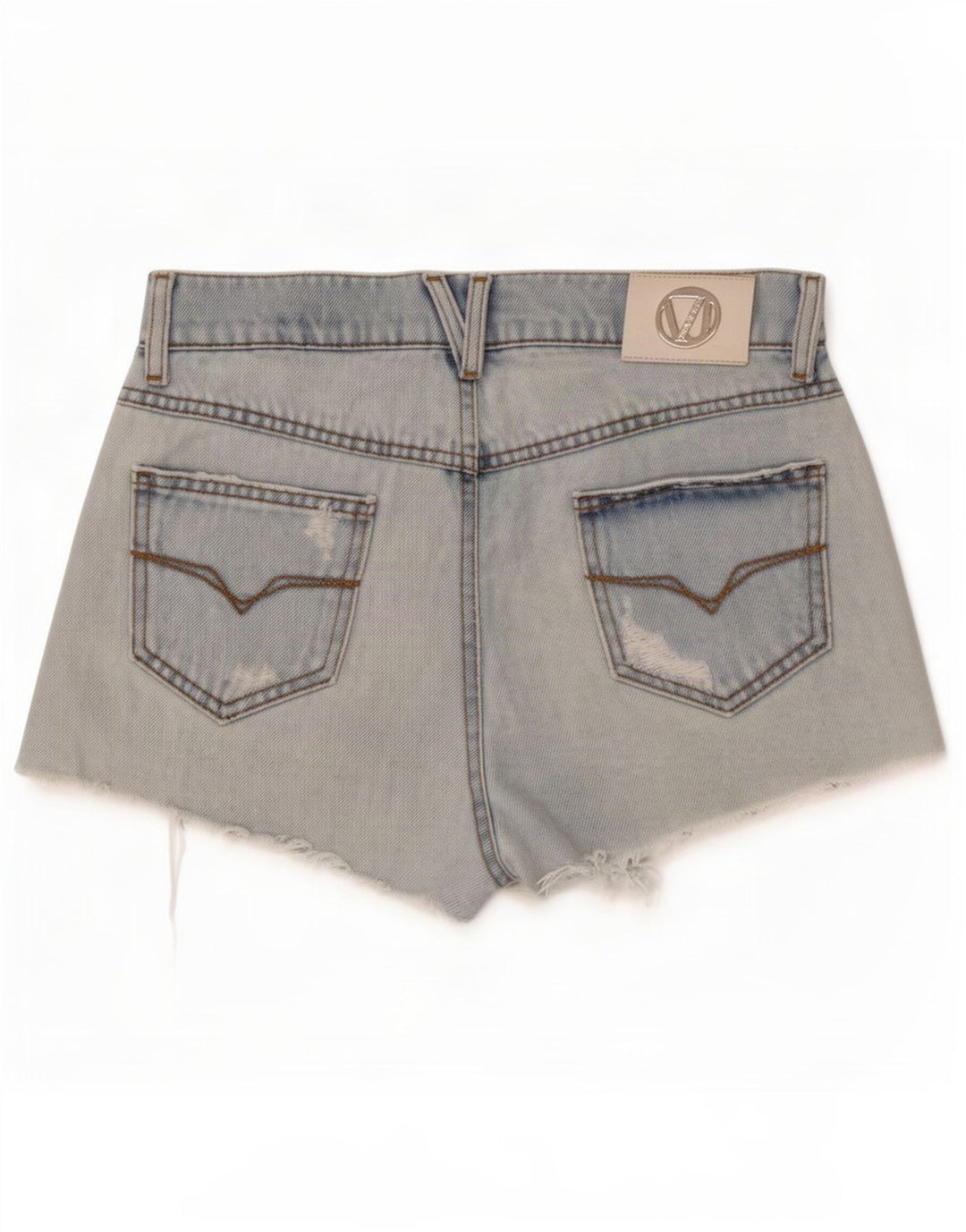 Pantaloni scurți din denim învechit pentru femei Versace W28, bumbac albastru mediu