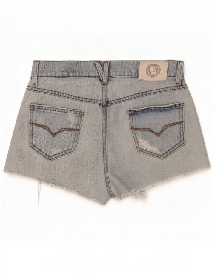 Pantaloni scurți din denim învechit pentru femei Versace W28, bumbac albastru mediu