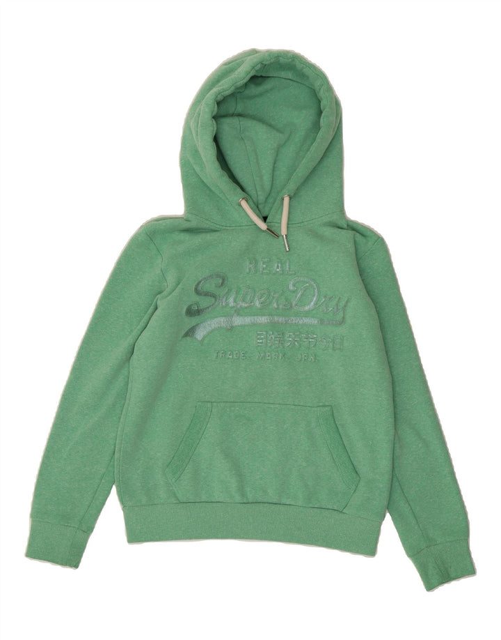 SUPERDRY Womens Graphic Hoodie Jumper UK 10 Small  Green Polyester Vintage Superdry and Second-Hand Superdry from Messina Hembry 